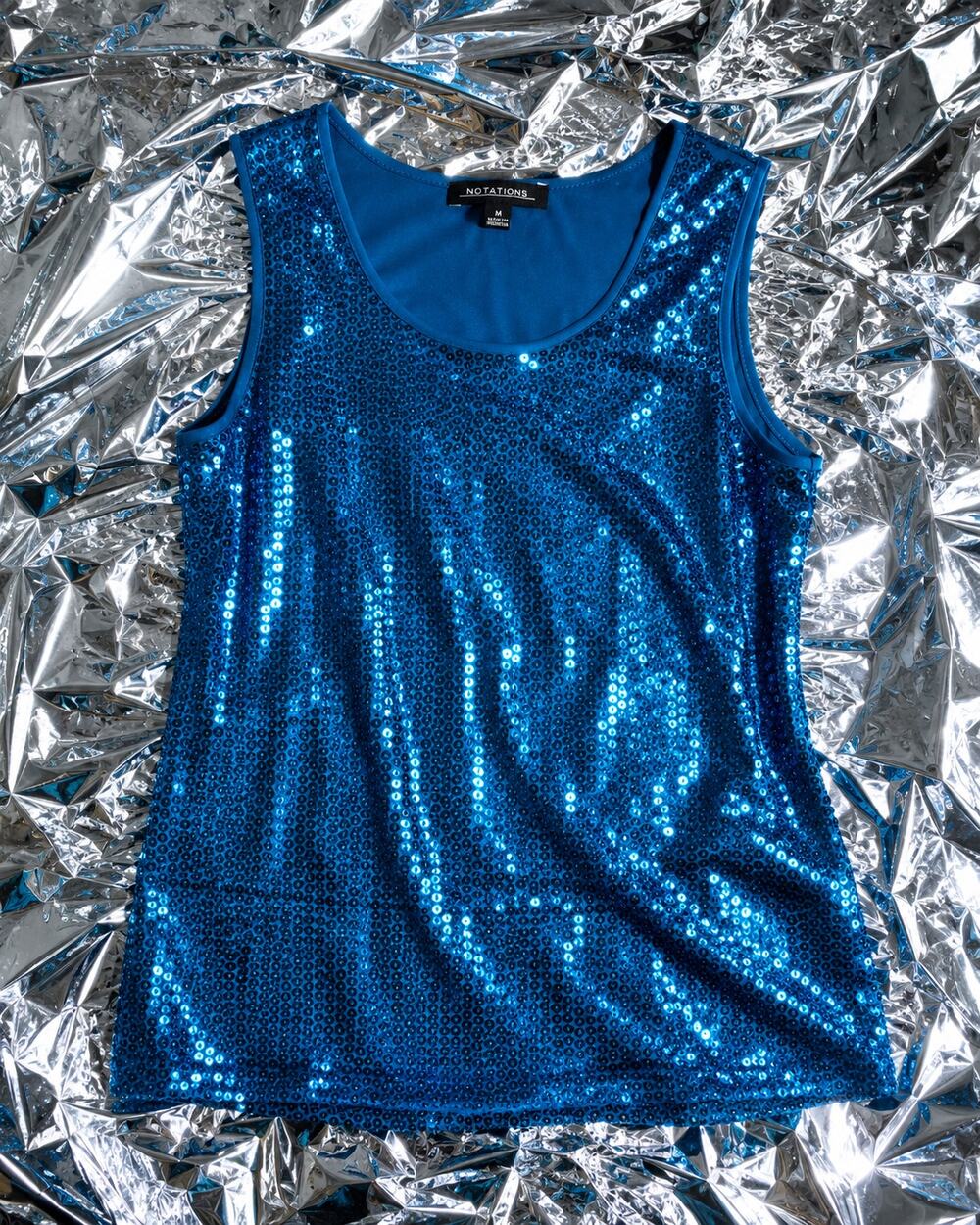 Notations Blue Sequin Sleeveless Tank Top Size M